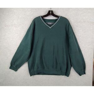 Lee Valley Mens Sweatshirt Extra Large Green V Neck Pullover Embroidered VTG Dad